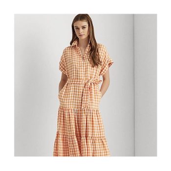 (기은세 착용) 로렌 랄프로렌 깅엄 린넨 셔츠 드레스 $185 → $129.99