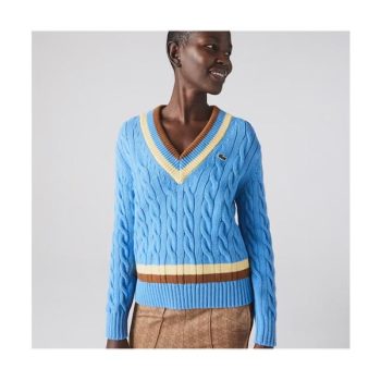 (김나영 착용) 라코스테 우먼 브이넥 꽈배기 스웨터 $220 → $132